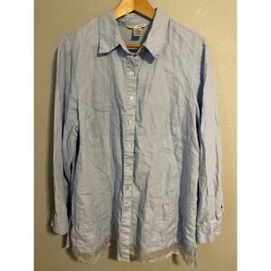 Edward Woman Shirt Womens 2XL Blue 100% Irish Linen Button Front Long Sleeve Top